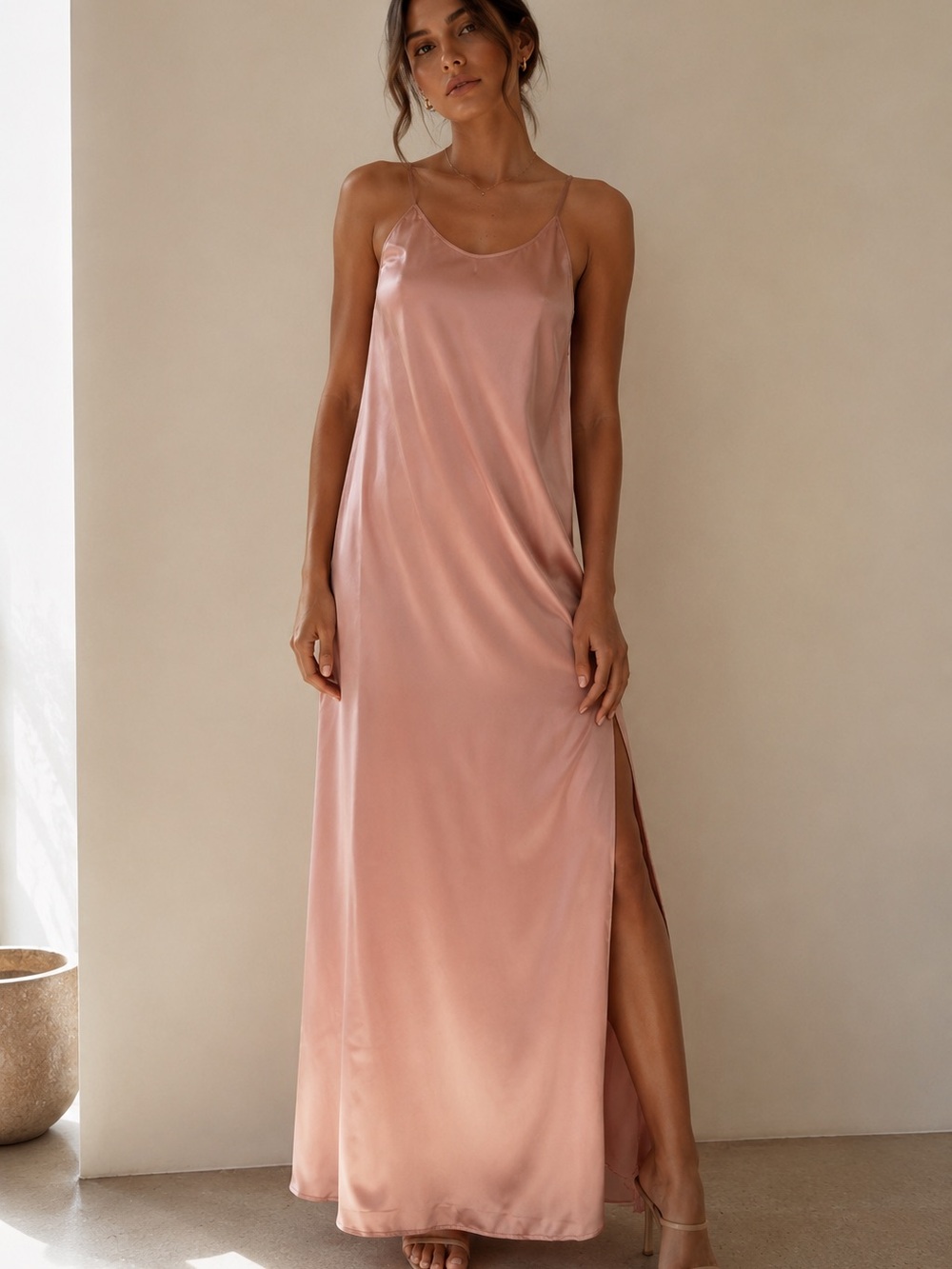 🌷✨NWT A New Day Blush Pink Satin Maxi Dress | Lined | Side Slit | Size XL